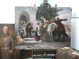 The painting in finnished condition on an easel.